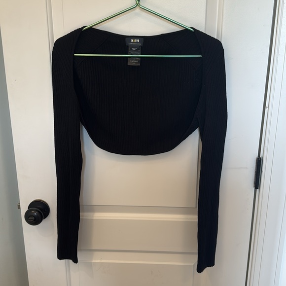 MAEVE ANTHROPOLOGIE BLACK RIBBED SWEATER SHRUG MEDIUM - Picture 4 of 8